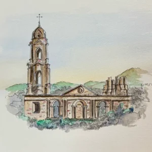Watercolour sketch of the Lava church in Mexico